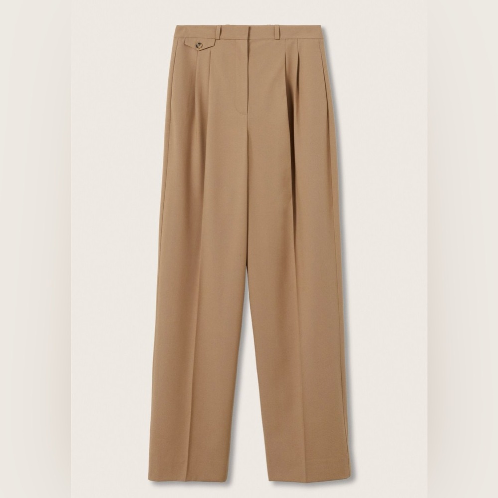 Mango Tan High Waisted Straight Trousers Small